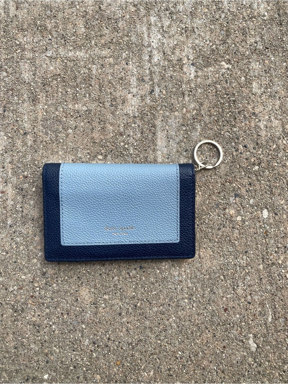 kate spade Two-Tone Light Blue and Navy Leather Card Case with Key Ring